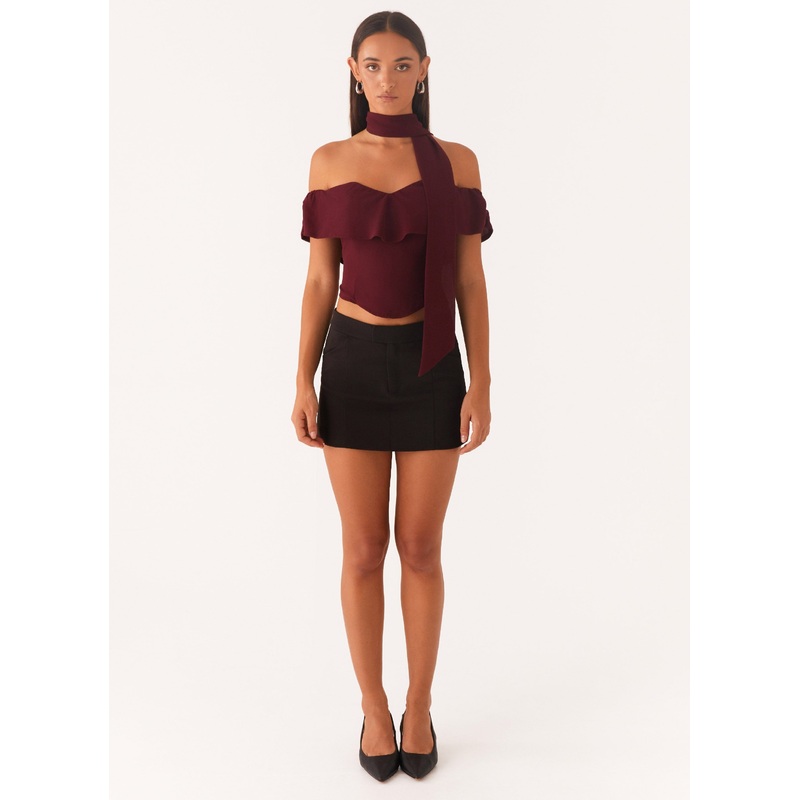 Trinity Chiffon Scarf Top – Deep Maroon