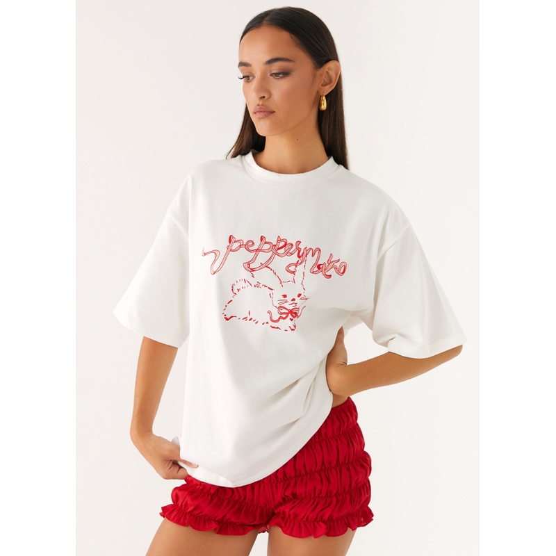 Born To Have Fun Oversized Graphic Tee – Pink Bunny