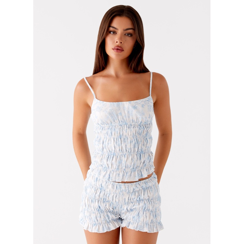 Kimi Ruched Top – Blue Floral