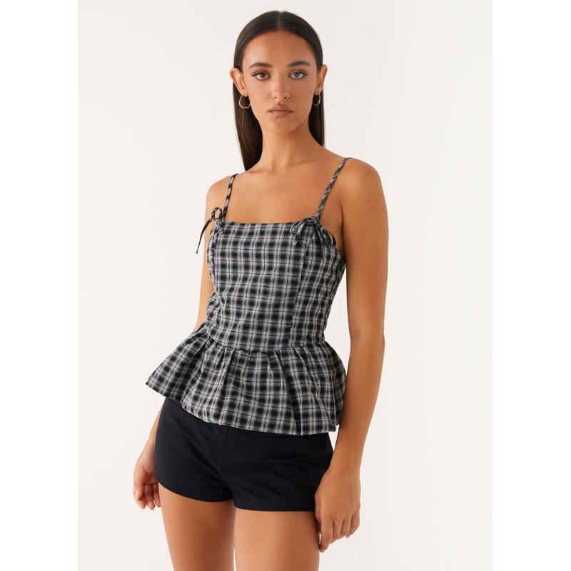 Laura Top – White Black Check