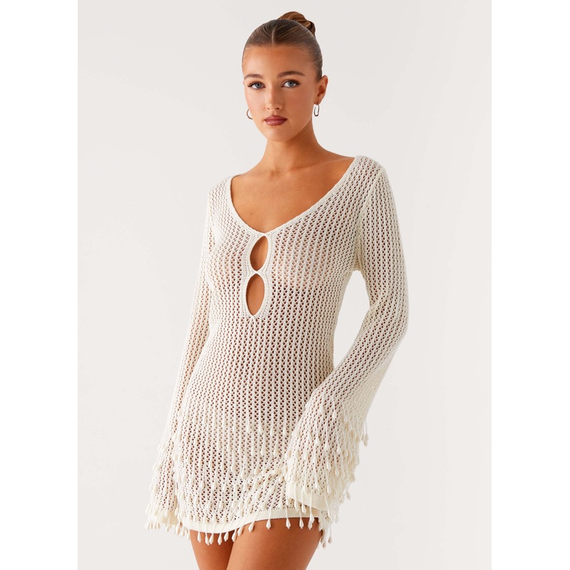 Majestic Beaded Crochet Mini Dress – Ivory