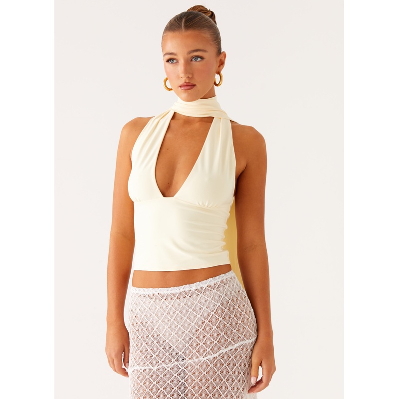 Milos Scarf Halter Neck Top – Yellow