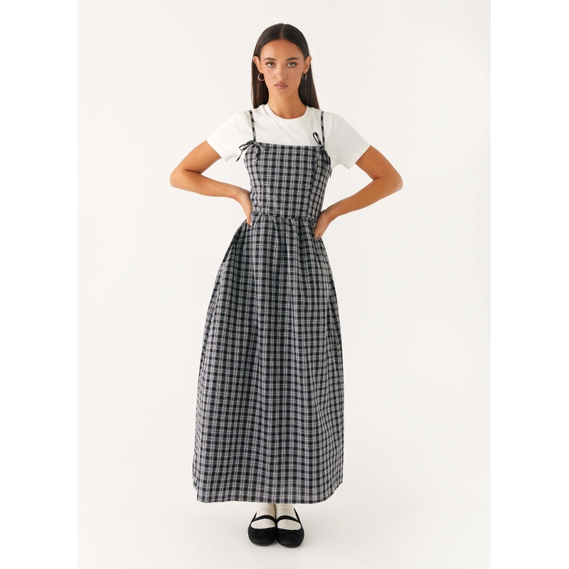 Ramsey Midi Dress – White Black Check