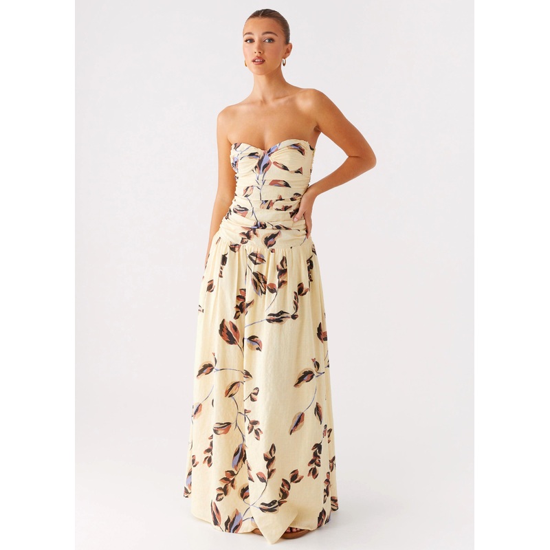 Rhea Ruched Maxi Dress – Buttercream Bliss