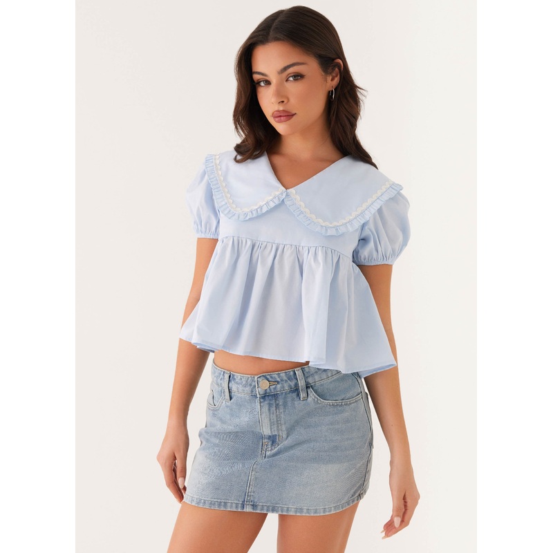 Sophie Babydoll Top – Blue