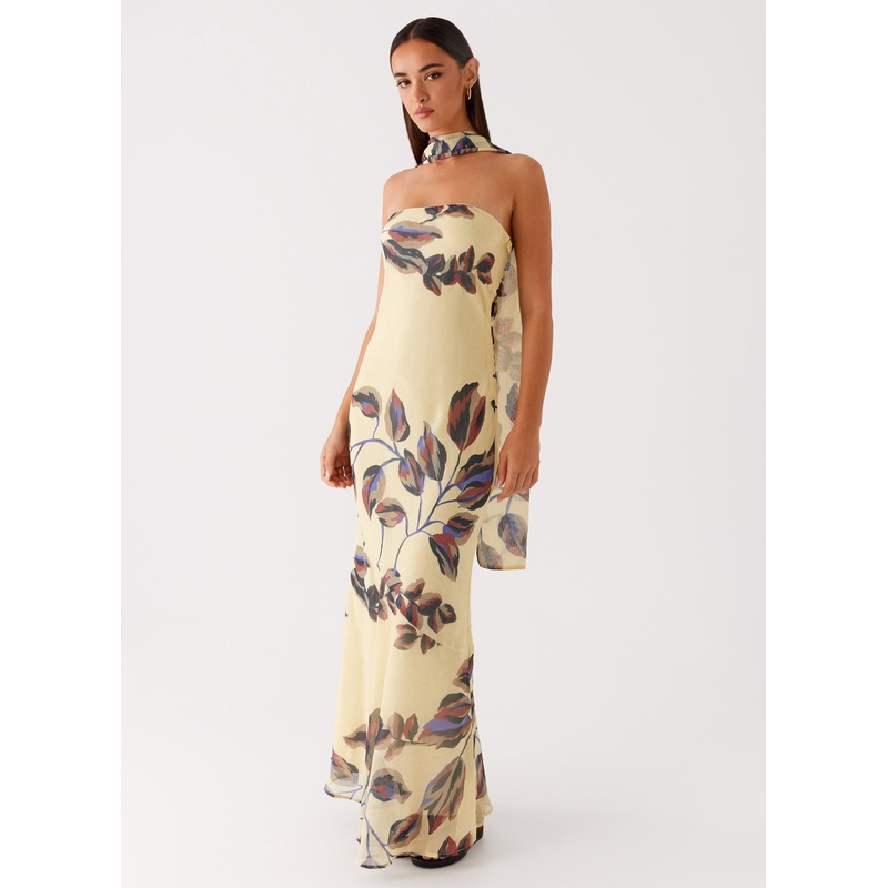 Under The Pagoda Maxi Dress – Buttercream Leaf Print