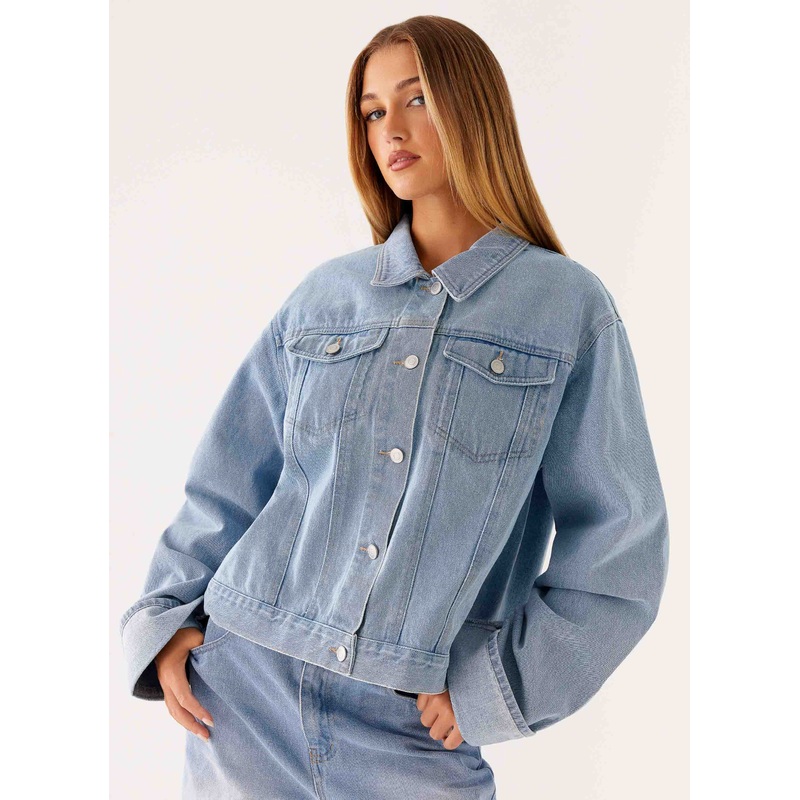Back Again Oversized Denim Jacket – Light Wash Blue