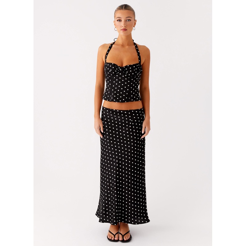 Breanne Midi Skirt – Black Polka Dot