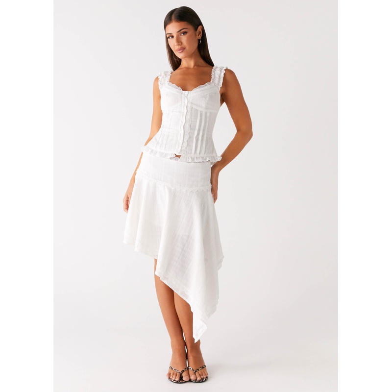 Clearwater Mist Midi Skirt – White