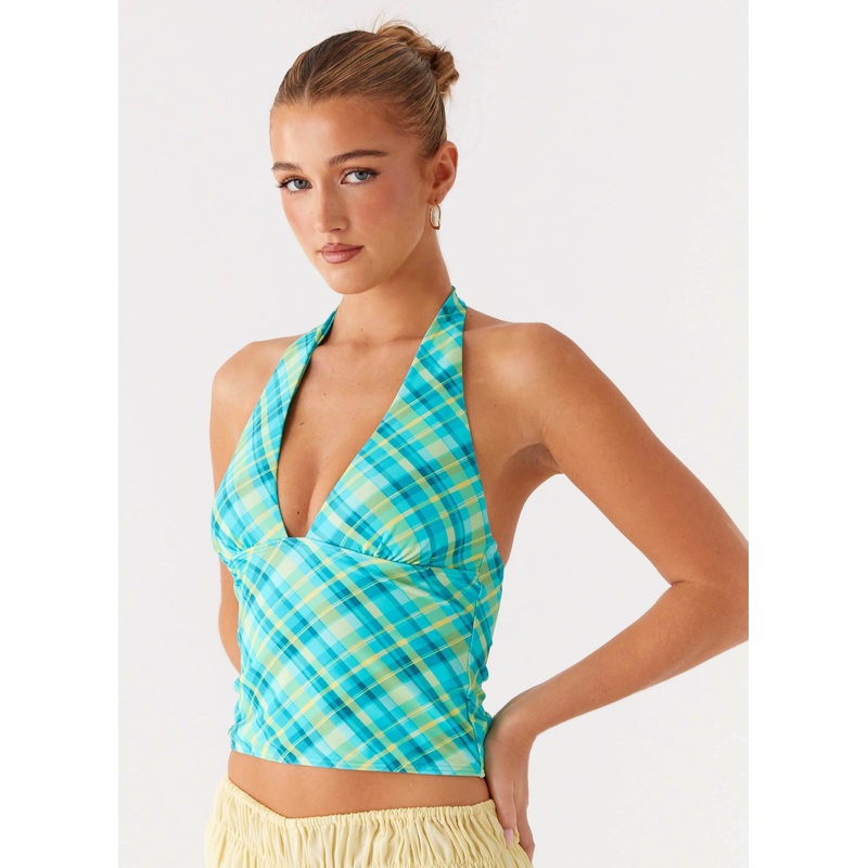 Jetsetter Halter Top – Green Check