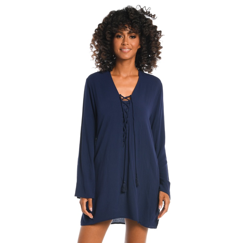 Beachcomber Basics Lace Up V-Neck Tunic – Indigo – FINAL SALE