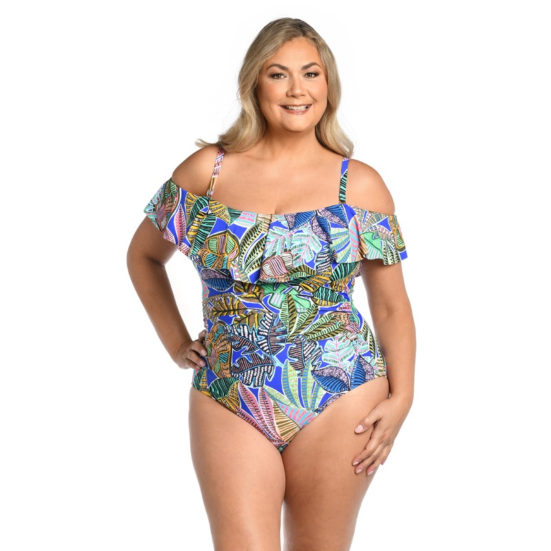 Neon Nights Off Shoulder Ruffle One Piece (Final Sale)