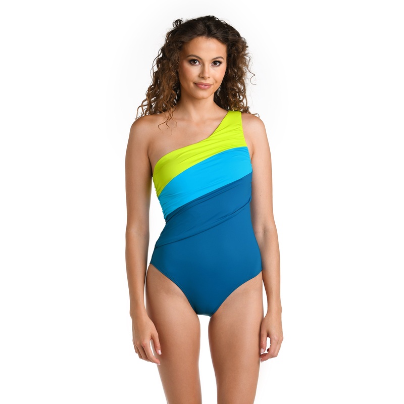 Island Goddess Shirred One Shoulder One Piece – Ocean – FINAL SALE