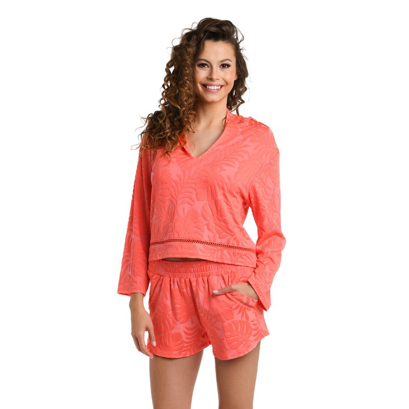 Island Palm V-Neck Hooded Top – FINAL SALE