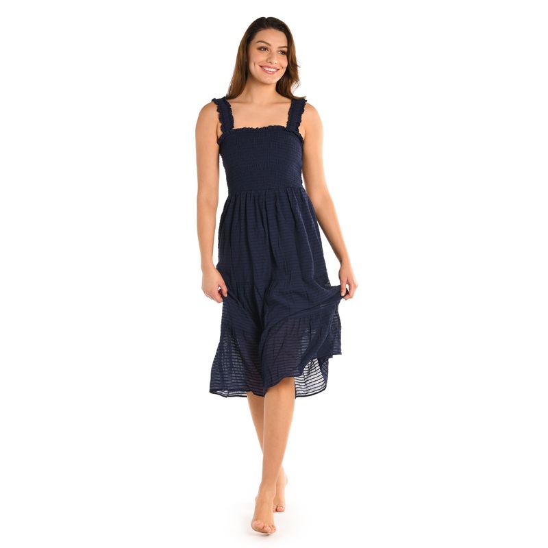 Shadow Stripe Tiered Midi Dress – Indigo – FINAL SALE