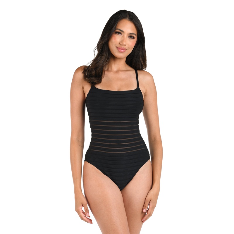 Fluid Lines Lingerie One Piece w/ Mesh Detail – Black – FINAL SALE