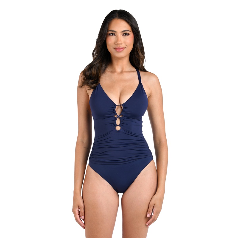 Island Goddess Underwire Lace Up One Piece – Indigo