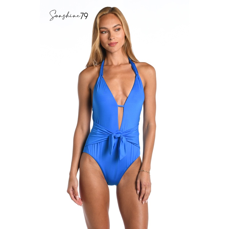Sunshine 79 Sunshine Solids V-Plunge Halter One Piece – Pacific Blue – FINAL SALE