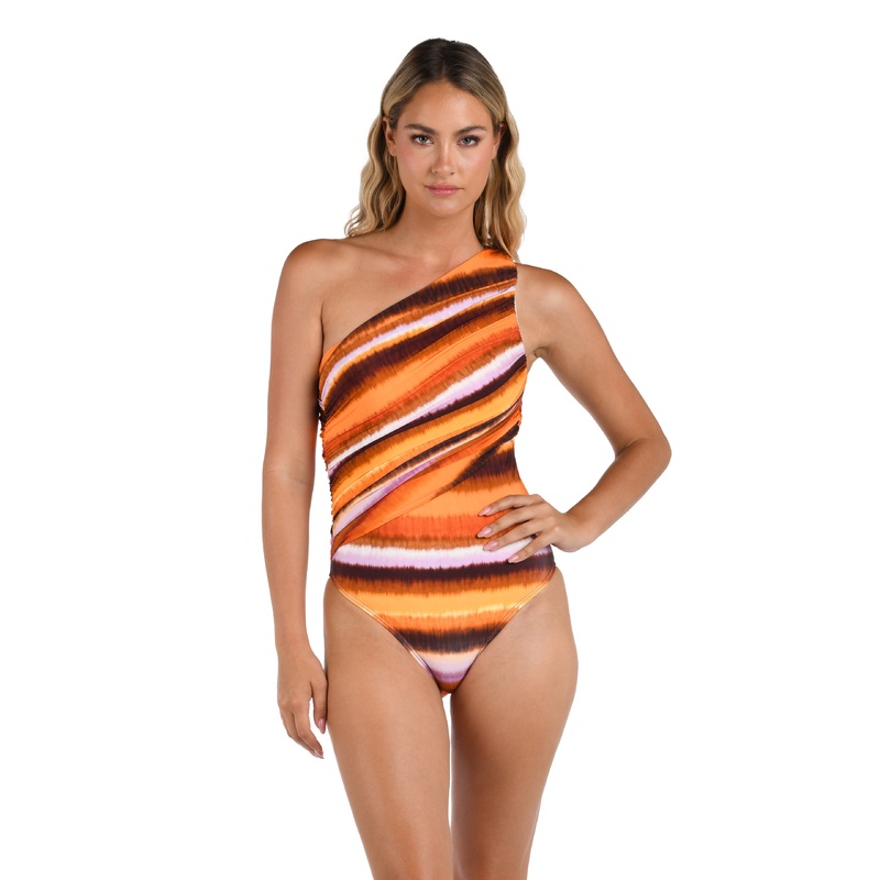 Upon The Horizon Shirred One Shoulder One Piece – FINAL SALE – FINAL SALE