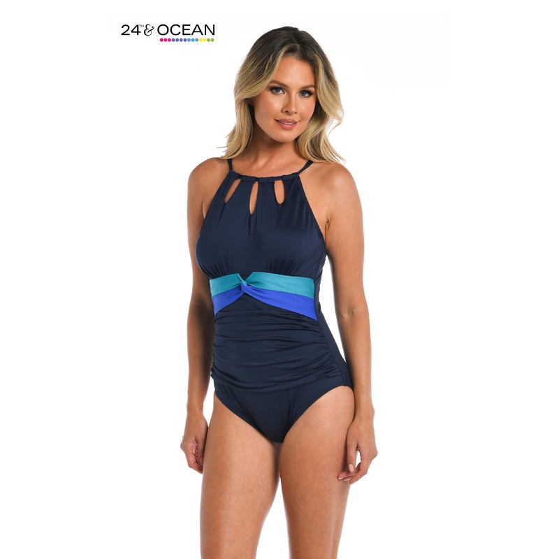 24th & Ocean Colorblock High Neck Cutout One Piece – FINAL SALE