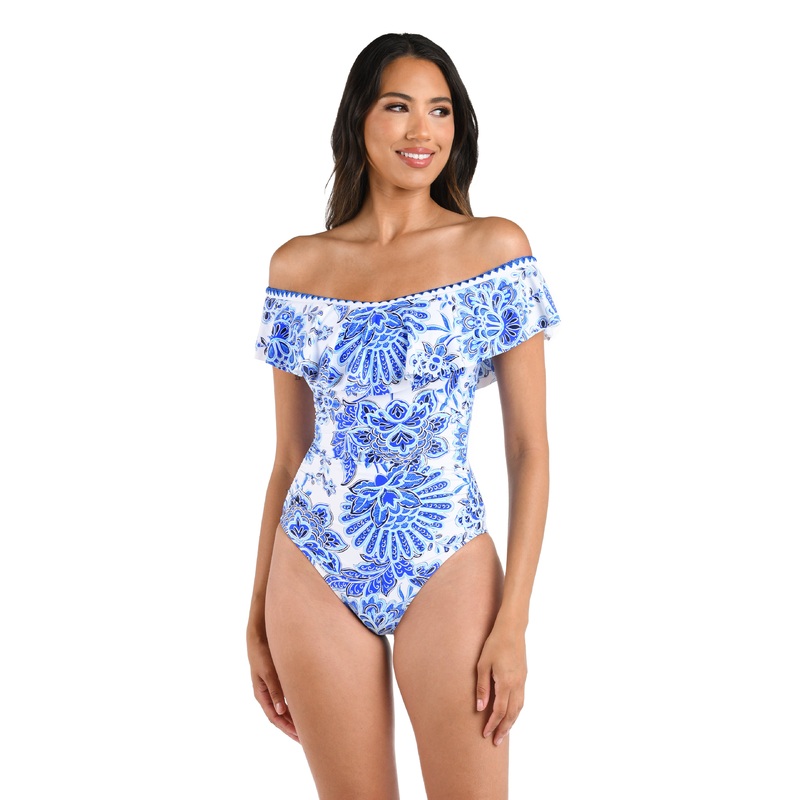 Beyond The Pacific Off Shoulder Ruffle One Piece