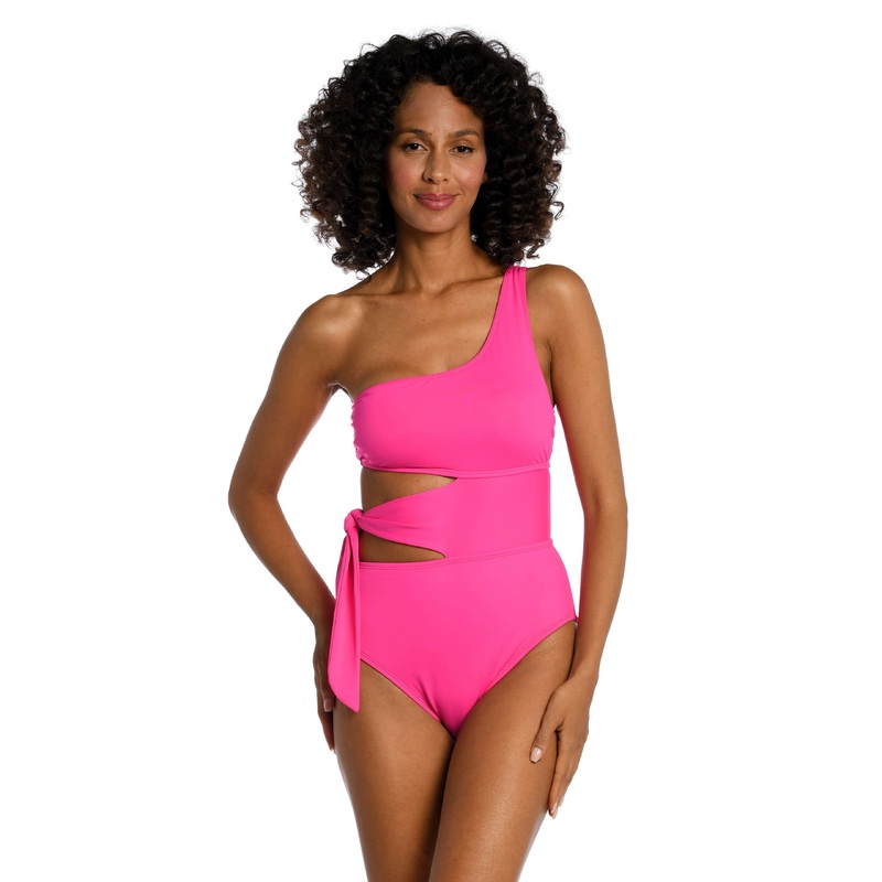 Island Goddess Cutout One Shoulder One Piece – Pop Pink – FINAL SALE