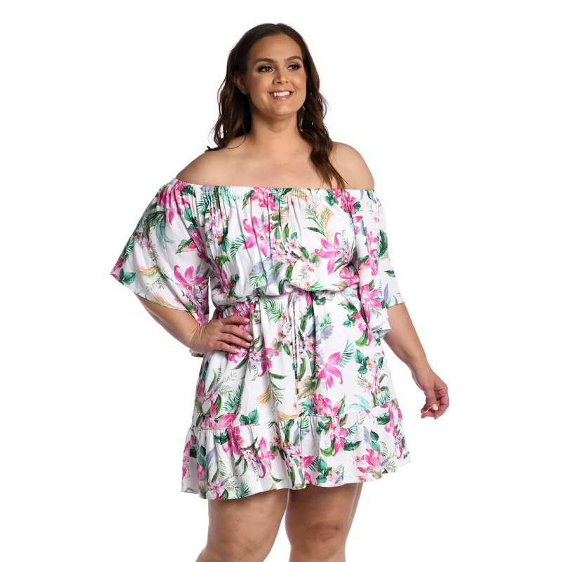 Mystic Palms Off-The-Shoulder Cover Up Dress – FINAL SALE