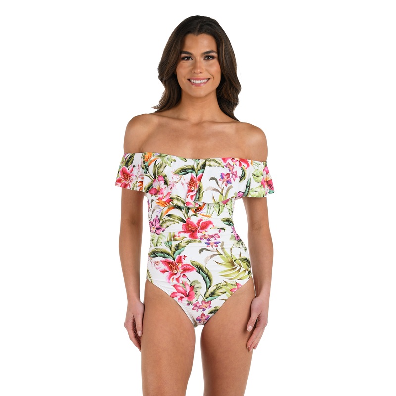 Polynesian Paradise Off Shoulder Ruffle One Piece