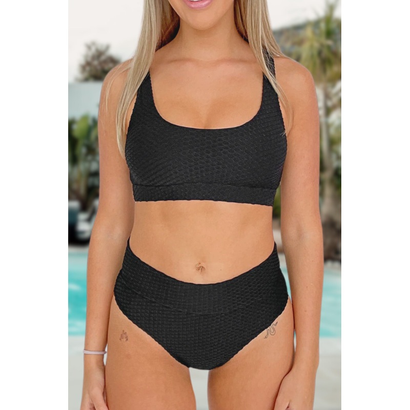 Gia Bikini Top – Black Waffle