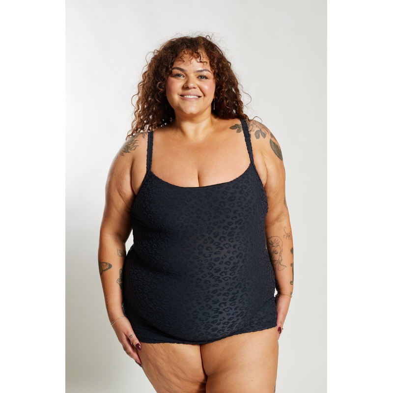 Giselle Tankini Top Curve – Textured Leopard Charcoal