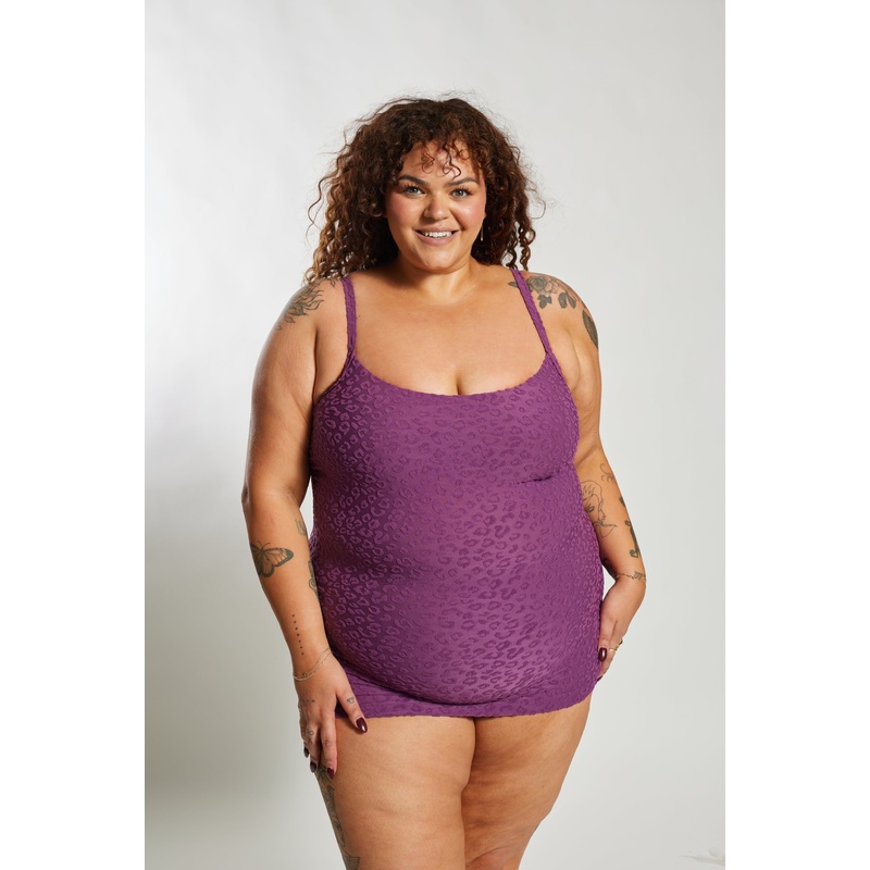 Giselle Tankini Top Curve – Textured Leopard Grape