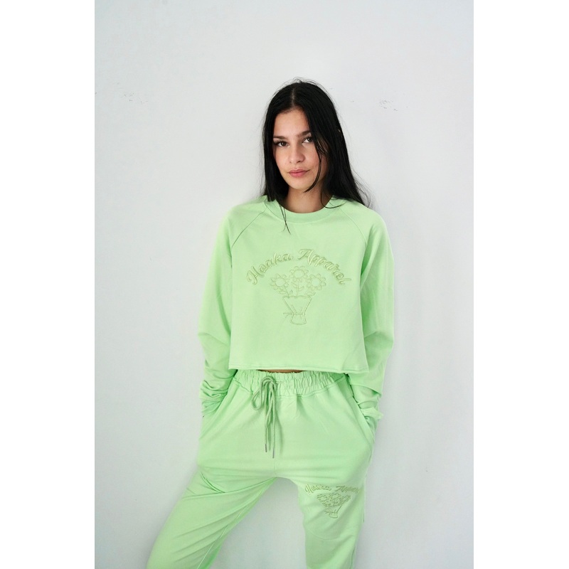 Matcha Flowers Crop Top Sweatshirt – Final Sale