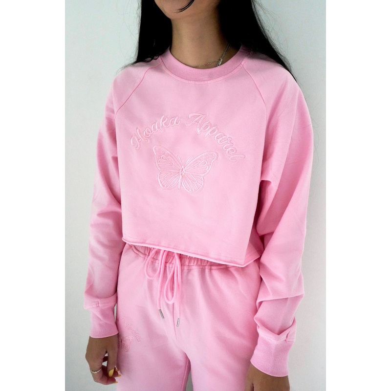 Pink Butterfly Crop Top Sweatshirt – Final Sale
