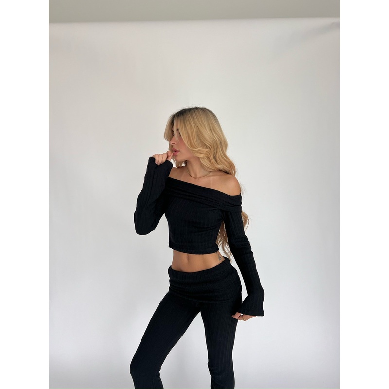 Black Knit Everyday Off The Shoulder Top