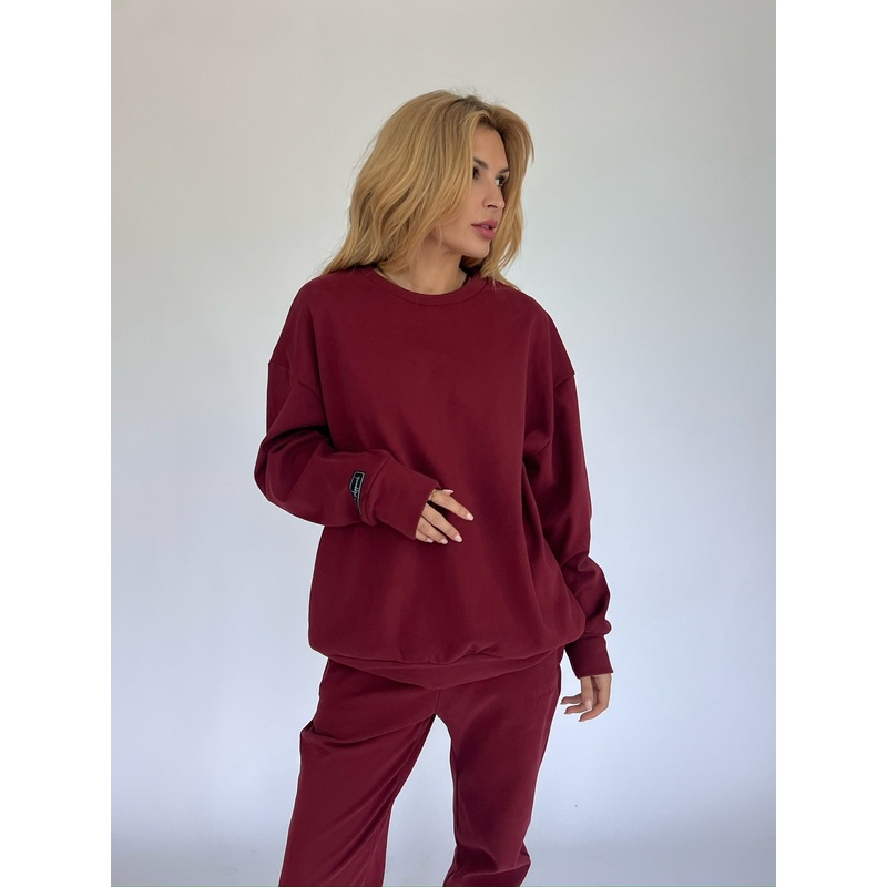 Dark Red Comfy Crew Neck Sweatshirt