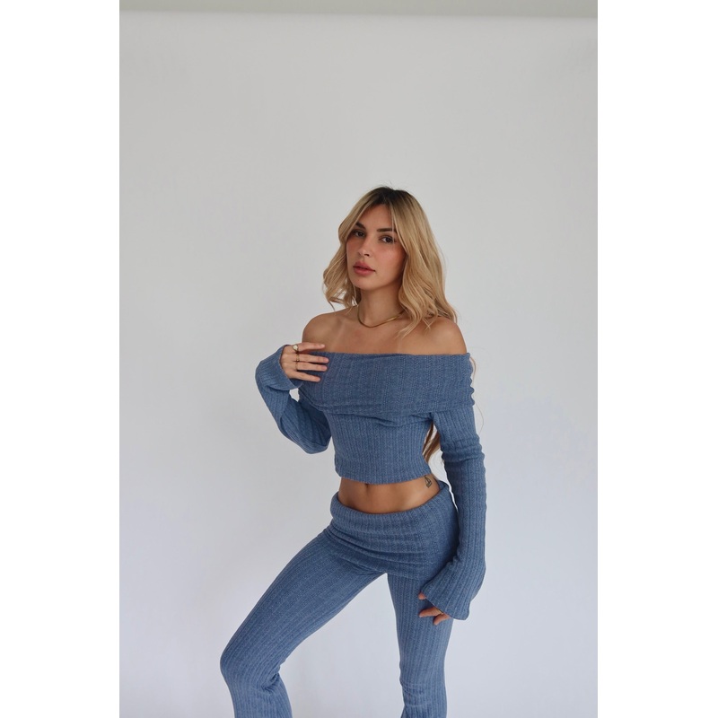 Denim Knit Everyday Off The Shoulder Top
