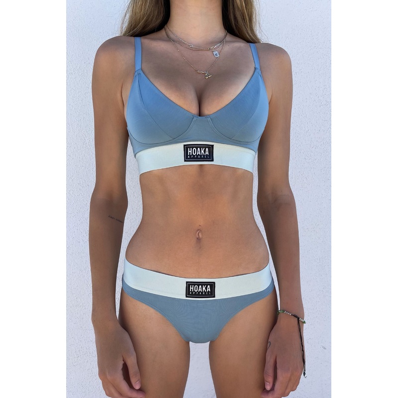 Grey Blue Bustier Top