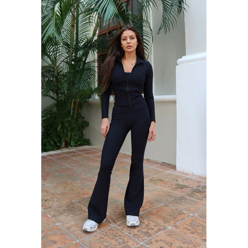 Black Lined Flared Leggings