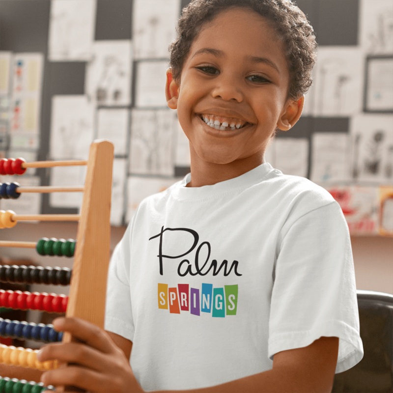 Unisex T-shirt Kids – Palm Springs Rainbow  – White