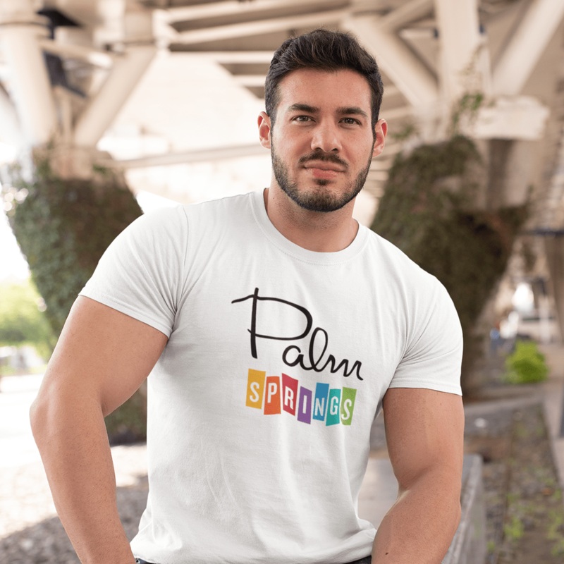 Unisex T-shirt – Palm Springs Rainbow – White