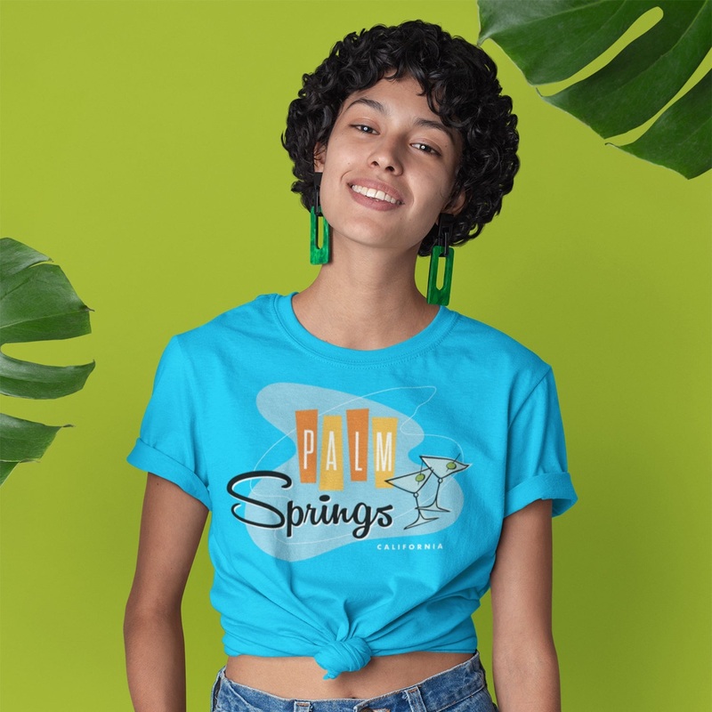 Palm Springs Retro Martini Unisex T-shirt – Neon Blue