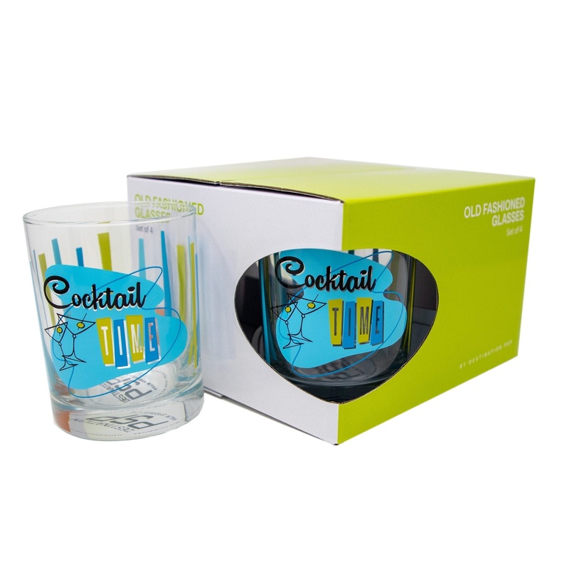 Cocktail Time Old Fashioned Glass Set of 4 – 14 oz Blue Green
