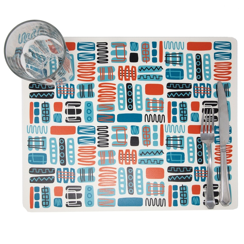 Mambo Vinyl Placemat – 12A Aqua and Orange