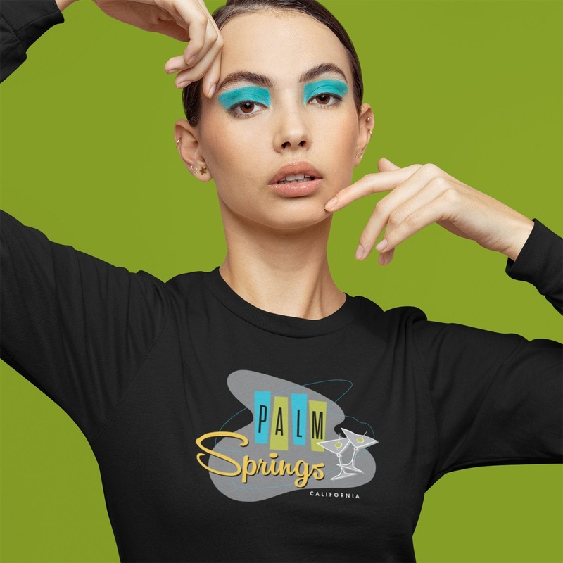 Palm Springs Retro Martini Unisex Long Sleeve T-shirt – Black