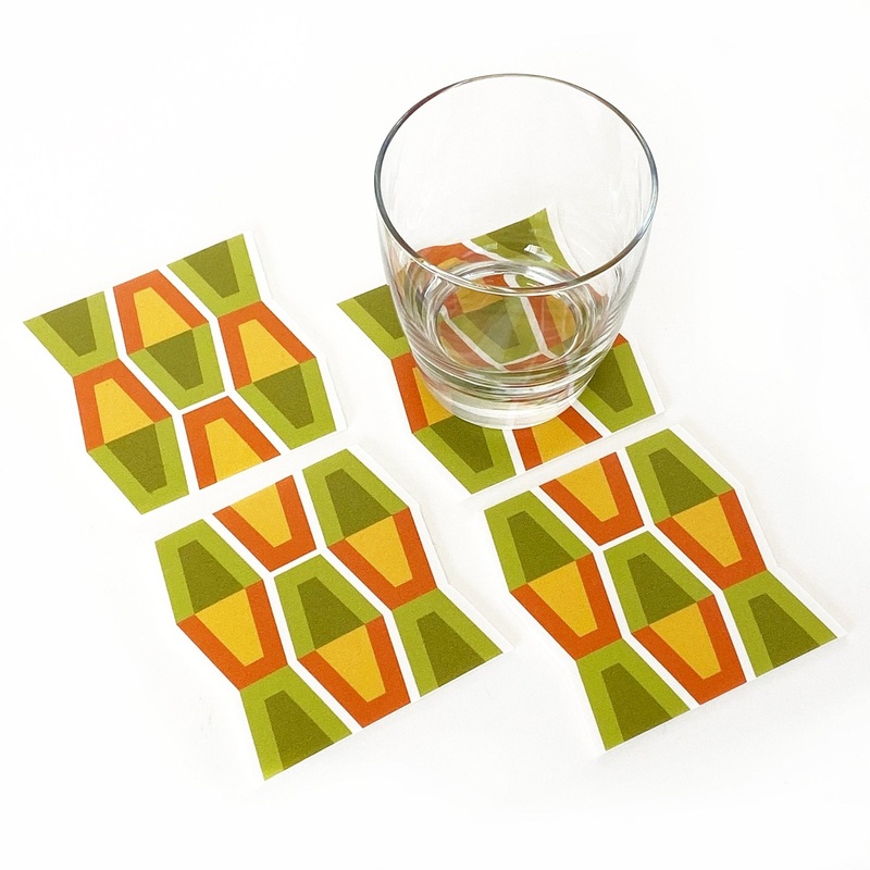 Lava Lamp Vinyl Coasters – Orange Green (Set of 8)