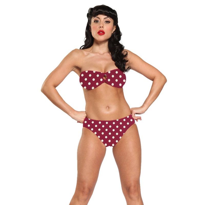 GirlHowdy Polka Dot Bikini Swimsuit Top – Red and Ivory