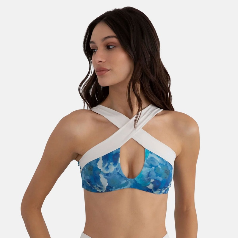 KYA Coco Reversible Swim Top – Azure Fleur/Seafoam
