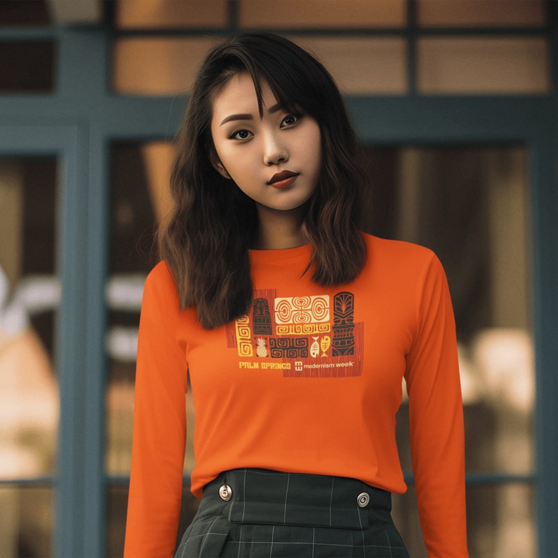 Modernism Week Tiki Unisex Long Sleeve T-Shirt – Orange