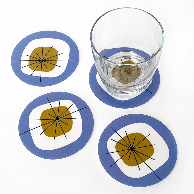 Vinyl Coaster Set of 8 – Atomic Blue