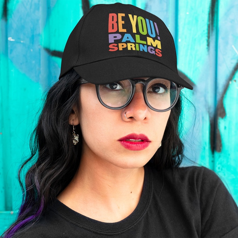 ‘Be You’ Palm Springs Rainbow Baseball Cap – Black